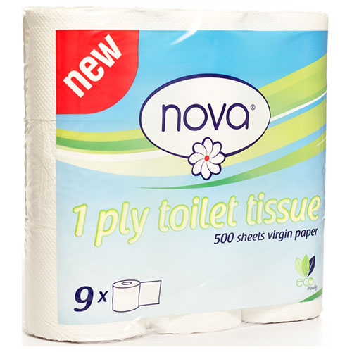 Toilet Paper Virgin 1 Ply (Nova) x 9's - Single Pack