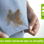 4 Stubborn stain removal tips to help simplify your life Shirt with stubborn stain held up, stain removal tips.