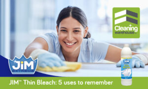 Woman wiping surface with thin bleach